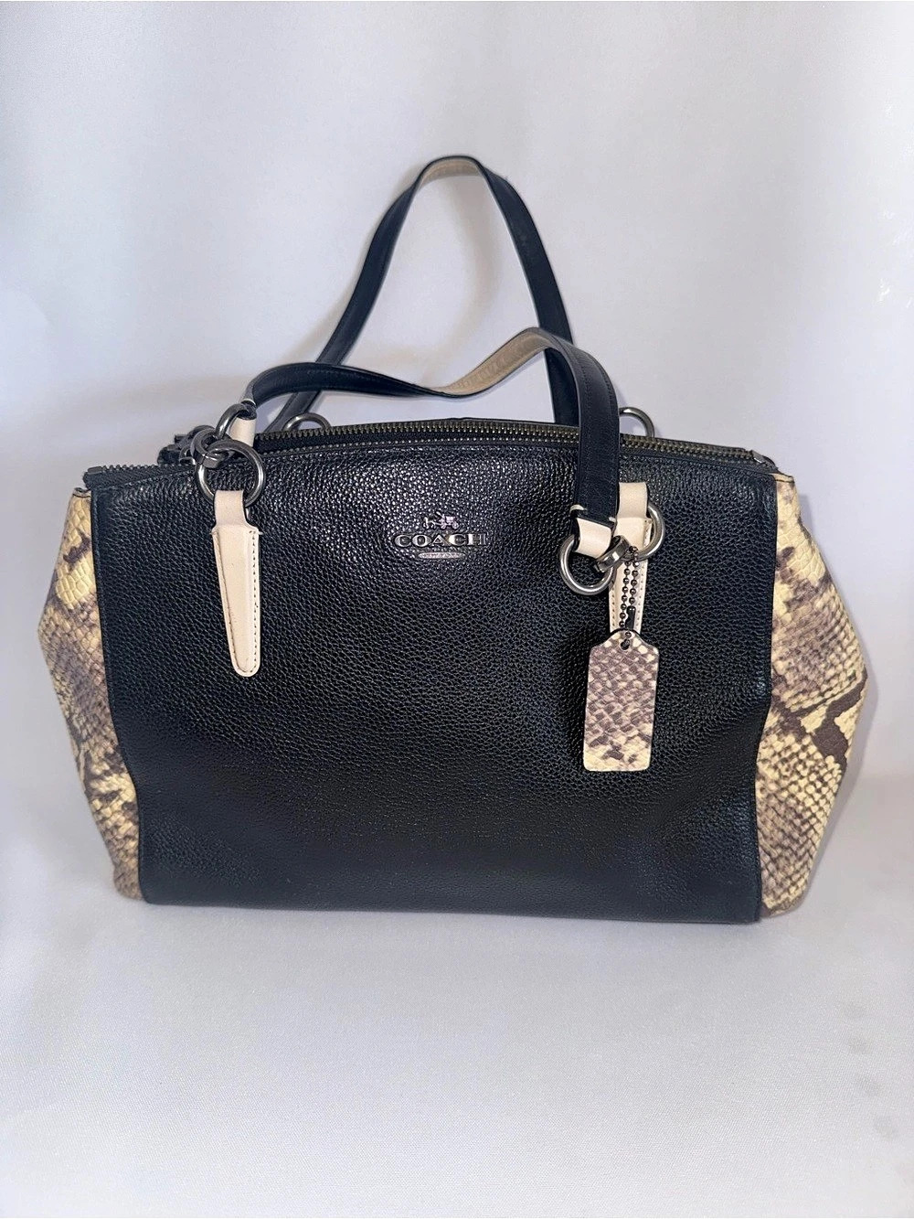 Coach Small Christie Carryall with Snake-Embossed Leather Trim Black & Brown